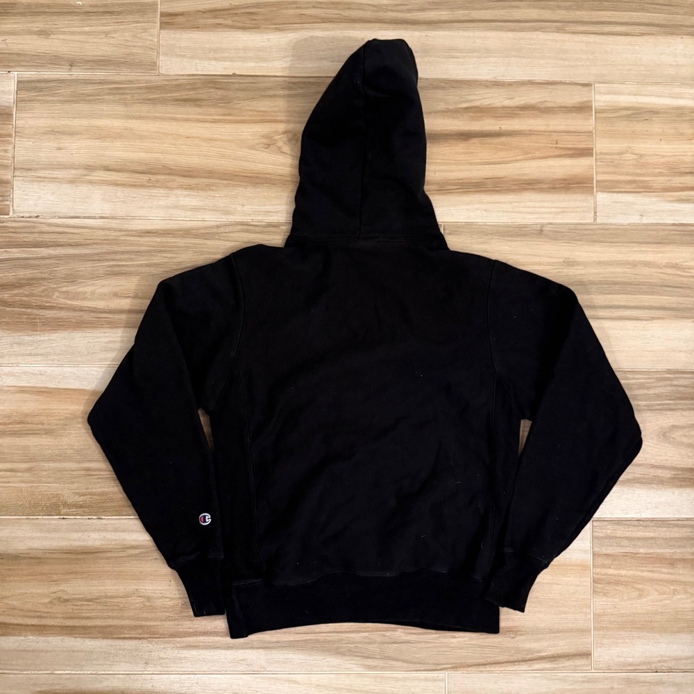 Champion Reverse Weave Hoodie Black Heavyweight Sweatshirt Small S Logo - Picture 3 of 6
